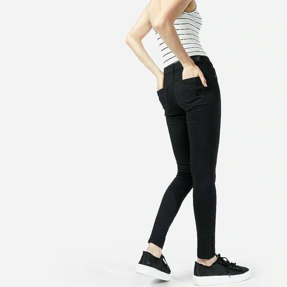 EXPRESS BLACK MID RISE BLACK DARK WASH JEGGING LEGGING SKINNY JEANS 8R - Picture 3 of 4